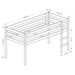 Hochbett ERIK Vorhang & Tunnel Pink/rosa -Möbel Verkauf Skizze Erik OhneV 6